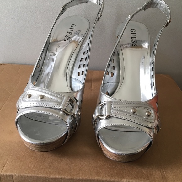 Guess Silver Leather Platform Heels - Picture 6 of 7